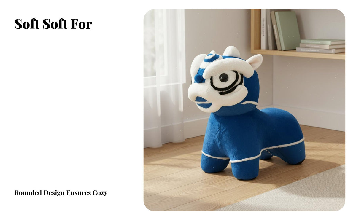 Chinese Lion Figurine Seat Creative Design Kids Animal Themed Stool Decorative Art Piece Lion Dance Stool for Children, Living Room, Playroom, Nursery