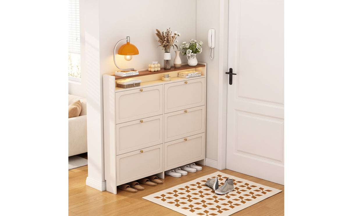 Shoe Organizer Cream Shoe Cupboard Freestanding Furniture for Entryway, Hallway, Small Apartment