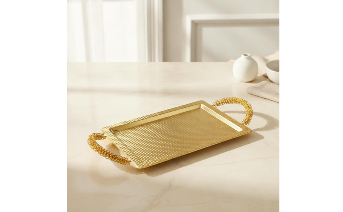 Serving Tray with Hammered Design Decorative Rectangular Serving Tray Elegant for Hosts, Tea Service