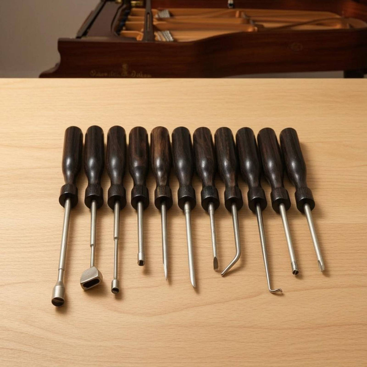 11 Pieces Grand Piano Maintenance Tool Set Wood Handle Grand Piano Regulation Kit Compact Design Non-Slip Grip