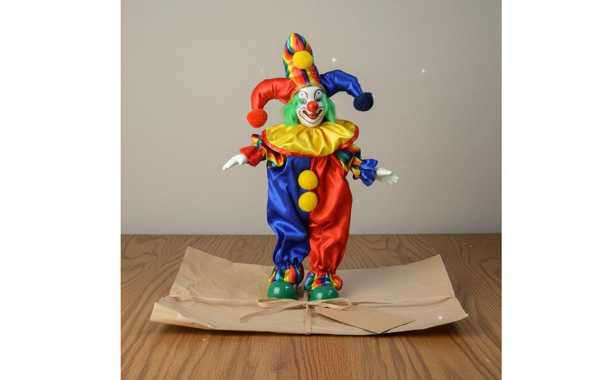 Ceramic Clown Doll Detailed Design Handmade Jester Doll Adjustable Posing