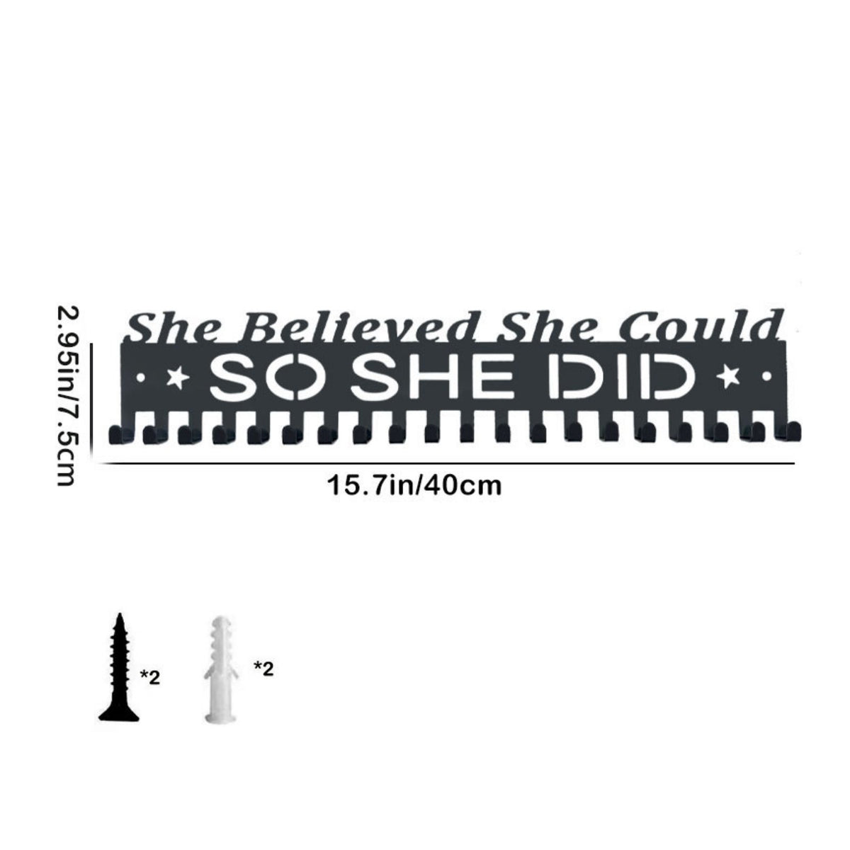 Metal Medal Hanger Rack Easy Installation Wall Mounted Medal Holder Motivational Slogan Athletic Awards Awards Display for Runners, Kids, Living Room