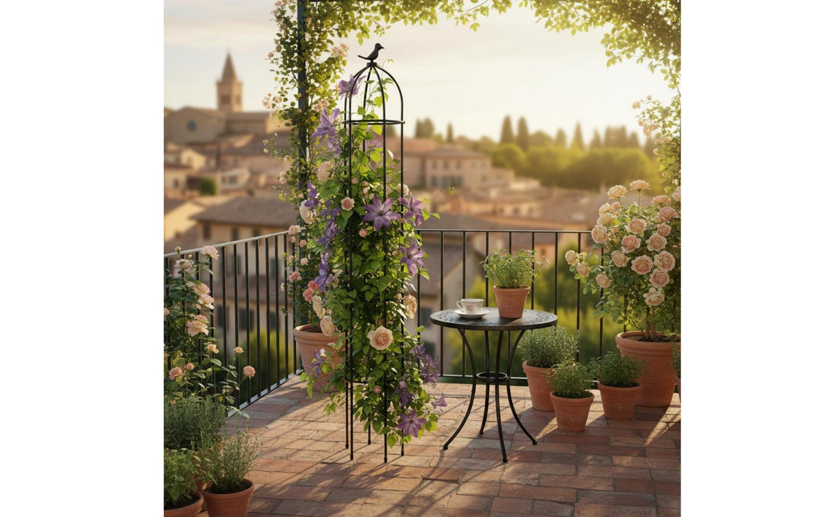 European Design Potted Plant Climbing Frame Weather Resistant Garden Obelisk Trellis Heavy Duty Flowering Vine Structure Enclosure Rustproof for Gardeners, Balcony, Patio