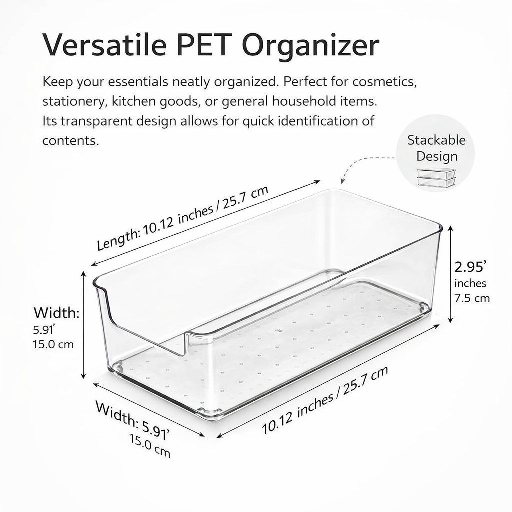 Desktop Organizer Tray, Clear Acrylic Stackable Design, Storage Boxes for Shelves, for Cosmetics