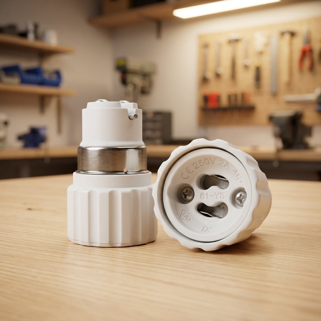 Ceramic Inner Core B22 to GU10 Adapter with Housing, Heat Resistant up to 120°C Ceramic Lamp Holder, Rated Current 1A, Dimensions 33*49mm