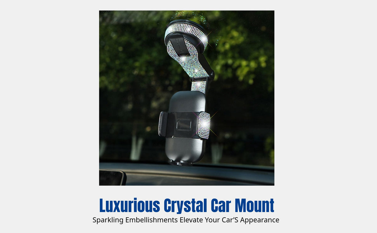 Crystal Car Phone Holder, Universal Suction Mount, 360° Rotating Anti-Shake Dashboard Stand, Multifunctional Navigation Bracket