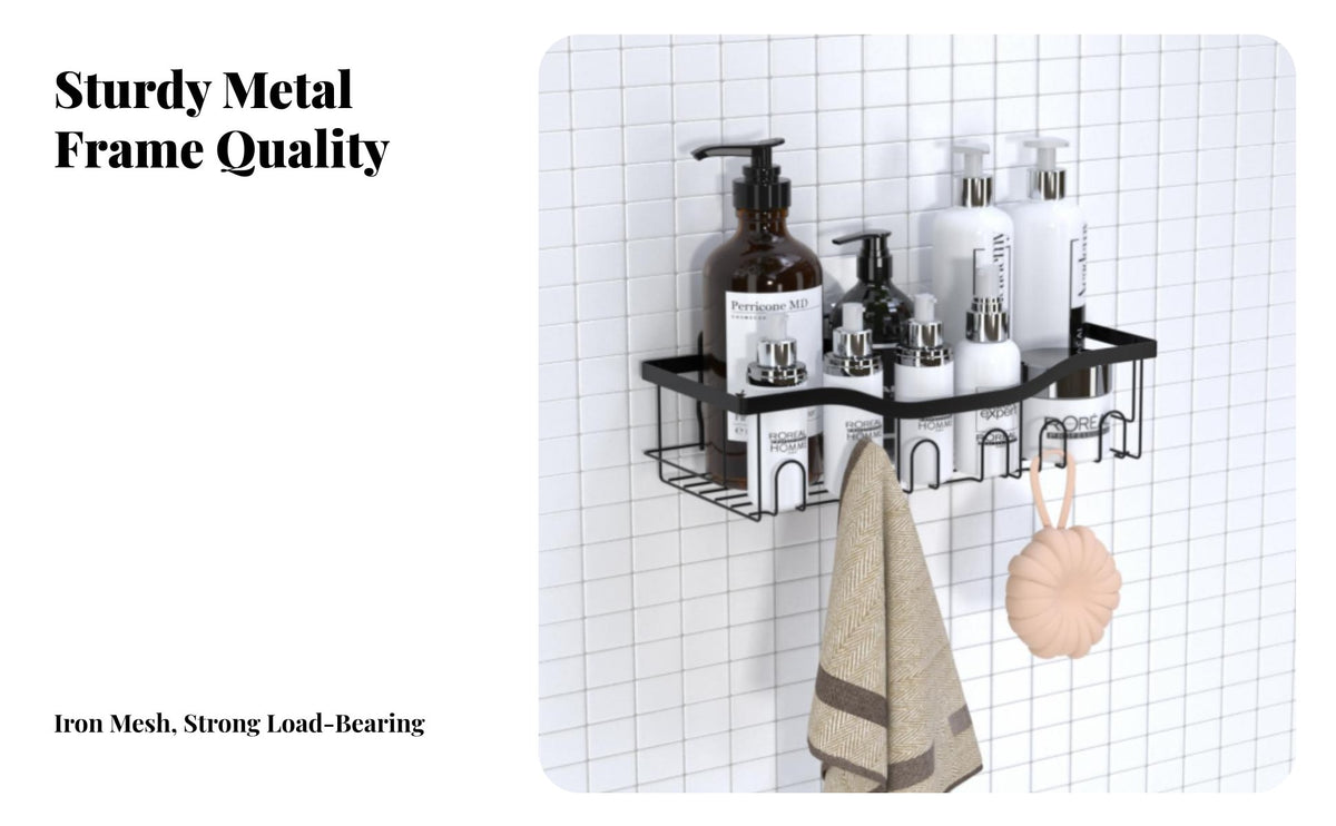 5 Pieces No Drilling Adhesive Shower Organizer Multi-Functional Adhesive Wire Basket Set Space Saving Bathroom Accessory Damageclear Removal for Homeowners, Students, Families, Apartment, Dorm Room, Kitchen