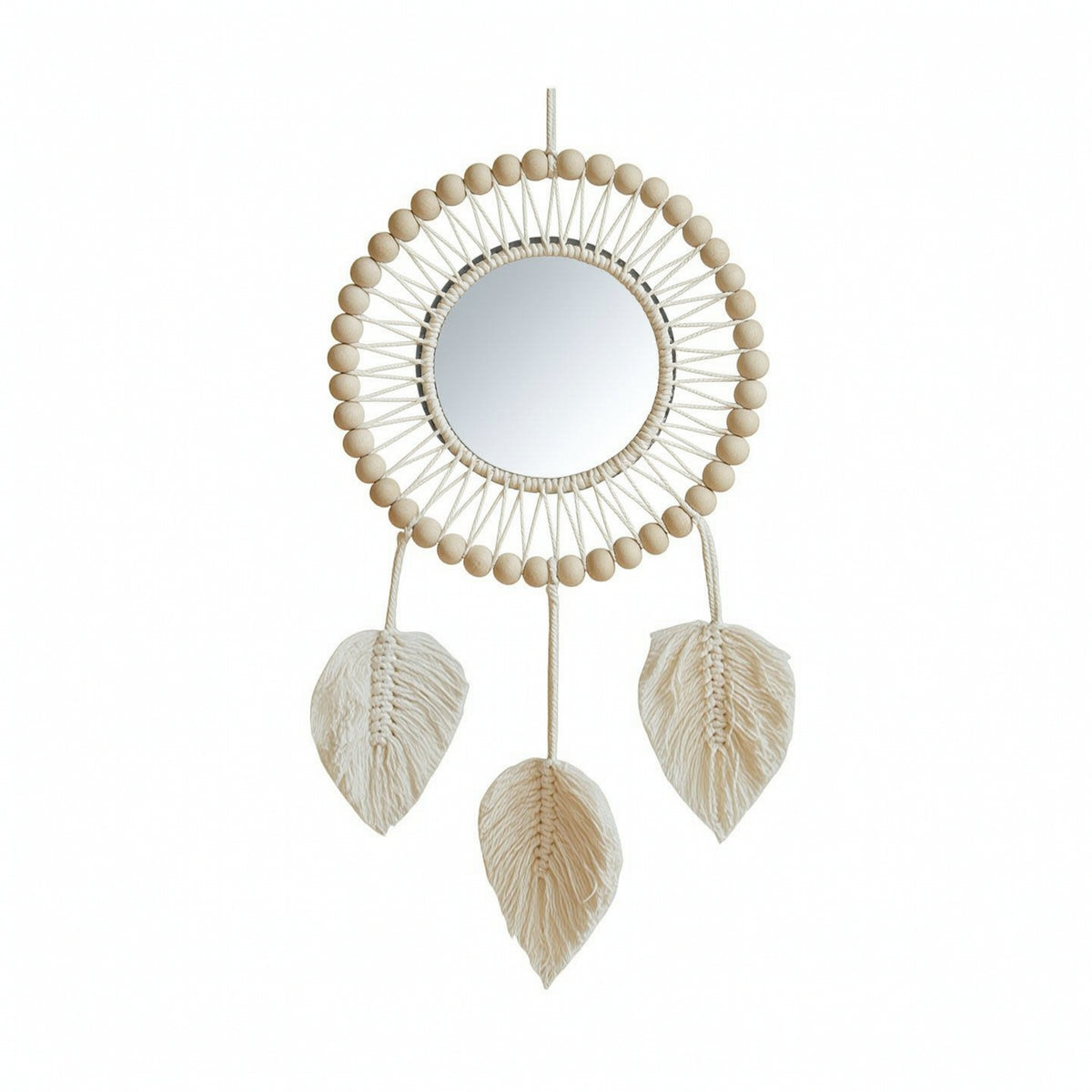 Bohemian Handwoven Wooden Bead Tapestry Mirror Wall Hanging Decor