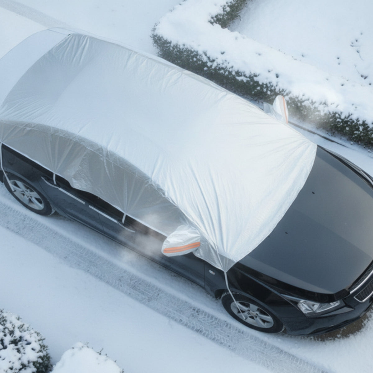 Reflective Half Car Cover Silver Half Vehicle Cover Stitched Auto Accessory Elasticized Edges