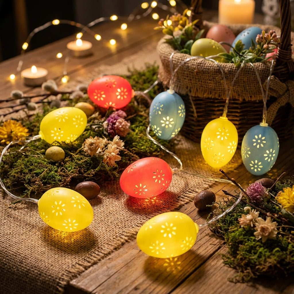 Easter Egg Festive Atmosphere LED Cracked Egg Lights Creative Design Lighted Easter Garland for Homeowners, Living Room, Bedroom, Mantel