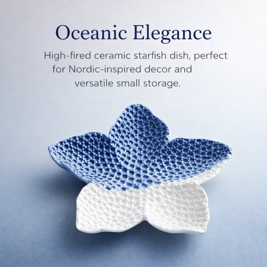 Bathroom Decor Trinket Dish with Glazed Finish, Coastal Room Jewellery Tray for Keys and Accessories, High Temperature Ceramic Decorative