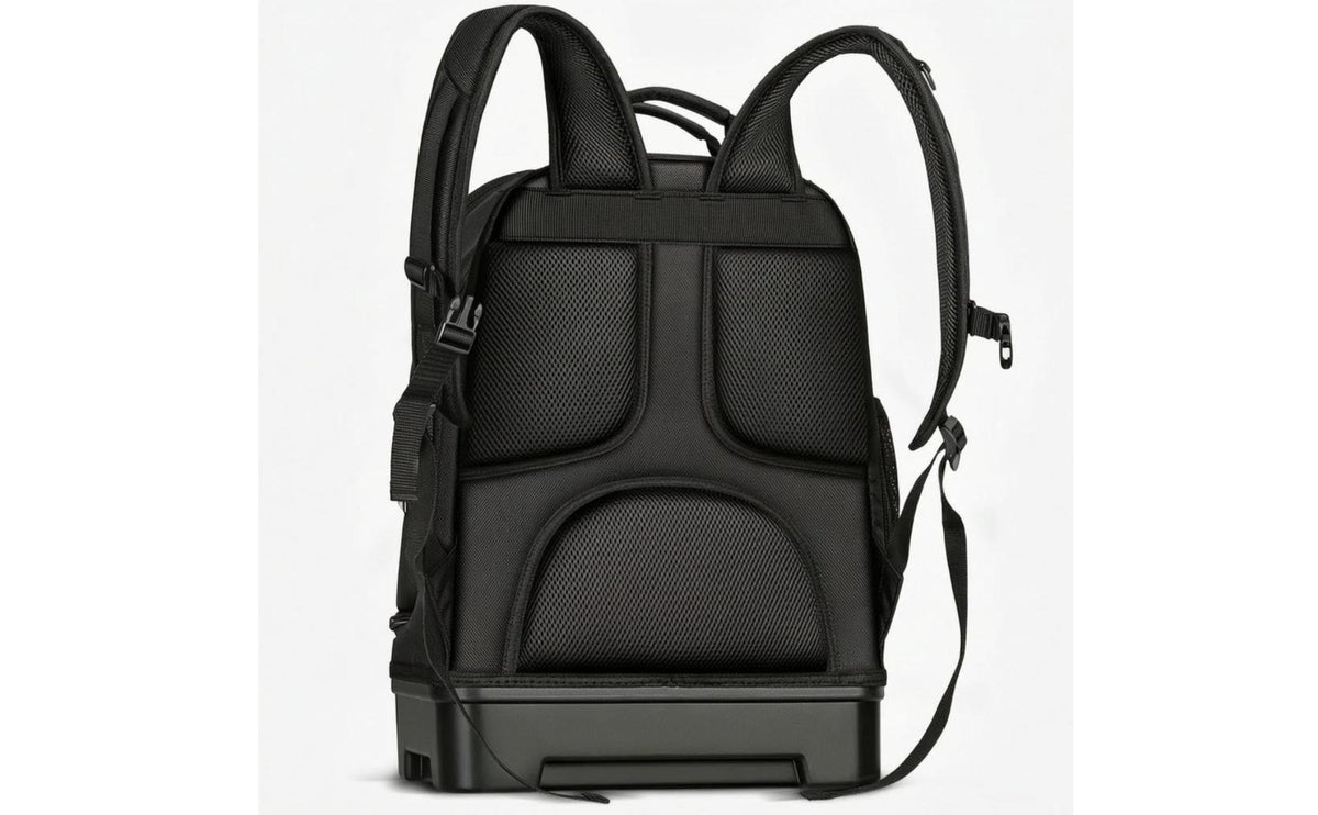 Side Mesh Pockets Molded Base Tool Backpack Padded Straps Multi Pocket Tool Organizer Backpack Structured Rectangular