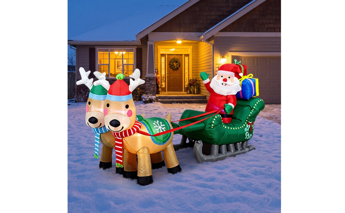 Giant Santa Sleigh with Reindeer Inflatable Lighted Santa Kris Kringle Sleigh Inflatable Outdoor Inflatable for Lawn, Garden