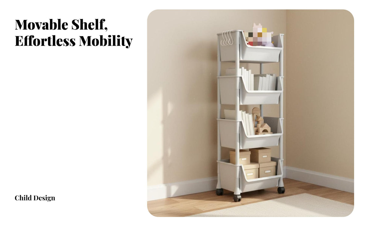 Rolling Book Cart Space Saving Mobile Toy Organizer Multi-Tier Storage Shelf Large Capacity Multi-Tier Storage Rack Easy Reach