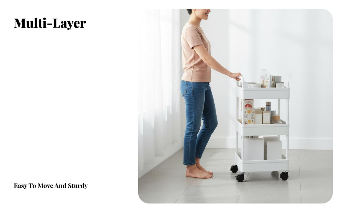 Multi-Layer Rolling Cart With Wheels Storage Trolley Multifunction Wheeled Storage Rack for Families, Students, Washroom, Kitchen, Living Room