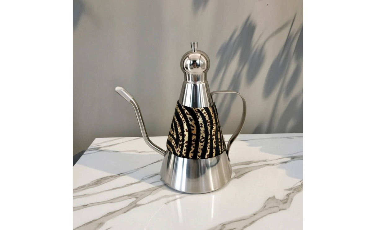 Decorative Tea Kettle Textured Leather Wrap Gooseneck Teapot Tabletop Display Kitchenware