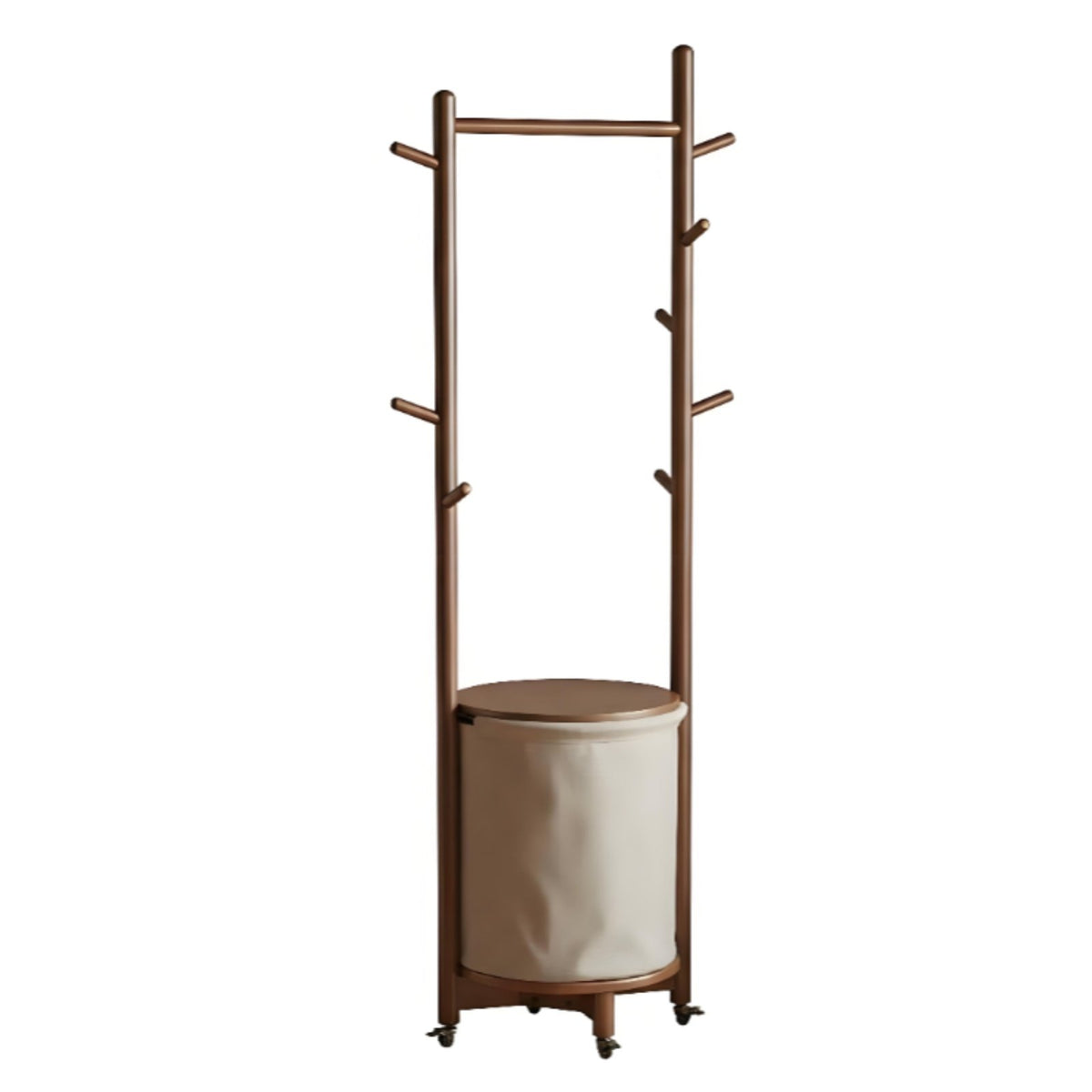 Mobile Design Rolling Coat Rack with Hamper Side Hooks Rolling Clothes Rack with Shelf Multi-Functional Garment Stand Space-Saving for Apartment Dwellers, Students, Homeowners, Living Room, Entryway, Walk-in Closet