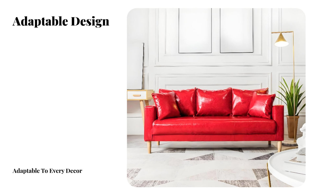 Modern Design Faux Leather Settee Comfortable Sofa Solid Wood Legs Couch Easy to Clean for Apartment Dwellers, Business Owners, Living Room, Coffee Shop, Retail Shop, Reception Area