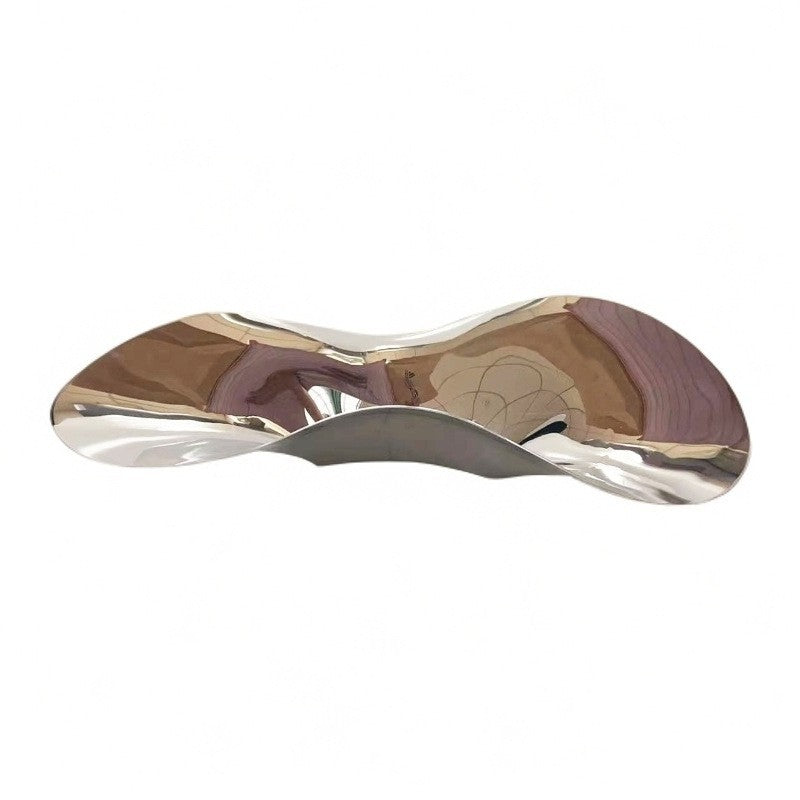 Irregular Stainless Steel Fruit Platter Mirror Finish Modern Wavy Decorative Bowl European Style Abstract Metal Fruit Dish for Kitchen