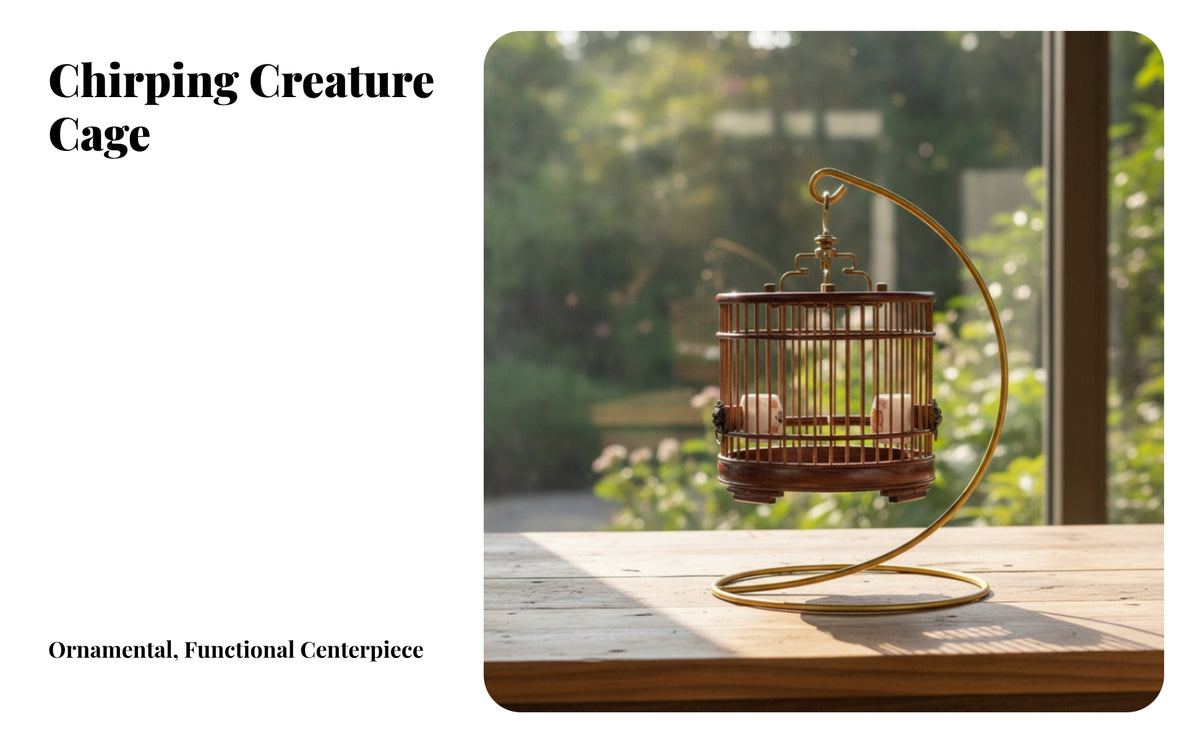 Decorative Singing Pet Cage with Stand | Brass Toned Top Hook, Hanging singing pet Cage, for Home Decor