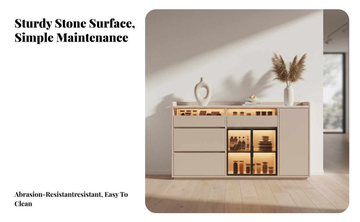 Lighted Display Credenza Heat-Resistant Top Sideboard Modern & Aesthetic Buffet Cabinet for Home Dwellers, Interior Decorators, Kitchen, Dining Room