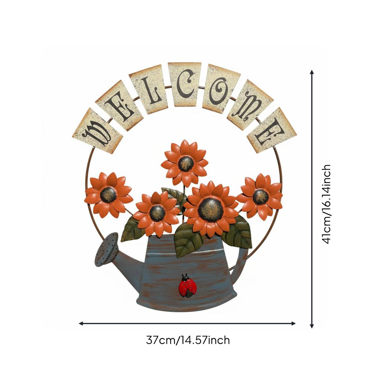 Wrought Iron Sunflower Welcome Sign Weather Resistant House Decoration for Garden, Porch