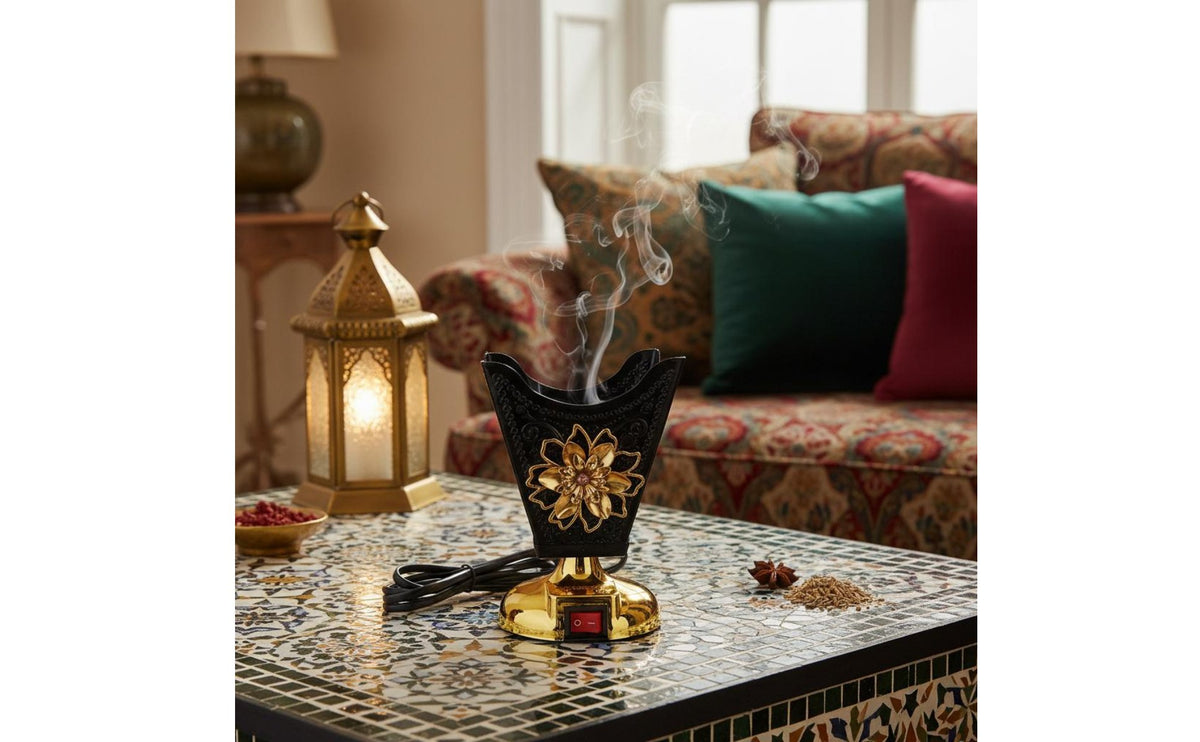 Flameless Operation Electric Incense Burner No Charcoal Needed Electric-Powered Bakhoor Burner Easy On/switch Deactivate Switch Middle Eastern Design Incense Holder Steady Heat Origin for Meditation Practitioners, Mindfulness Enthusiasts, Prayer Room, Spa