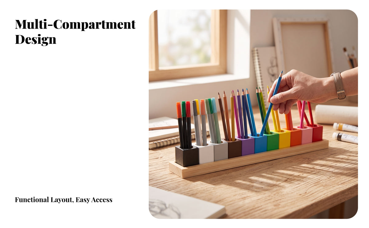 Multi-Color Wooden Pen Holder with Cups Colorful Desktop Pencil Cup Organizer Upright Pencil Holder Organizer Versatile for Teachers, Kids, Study Desk, Classroom, Art Station