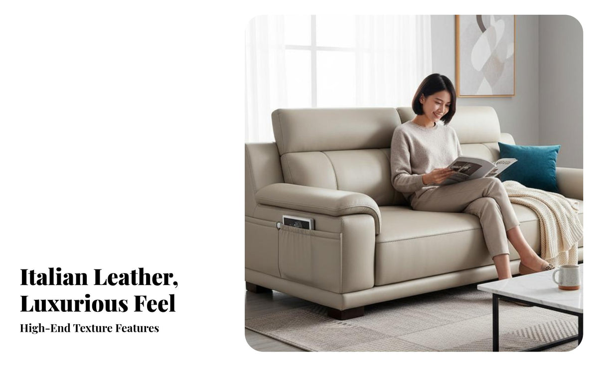 3-Seater Straight Sofa Genuine Leather 3-Person Sofa Luxury Design Living Room Seating for Apartment Dwellers, Families, Lounge Area, Office, Bedroom