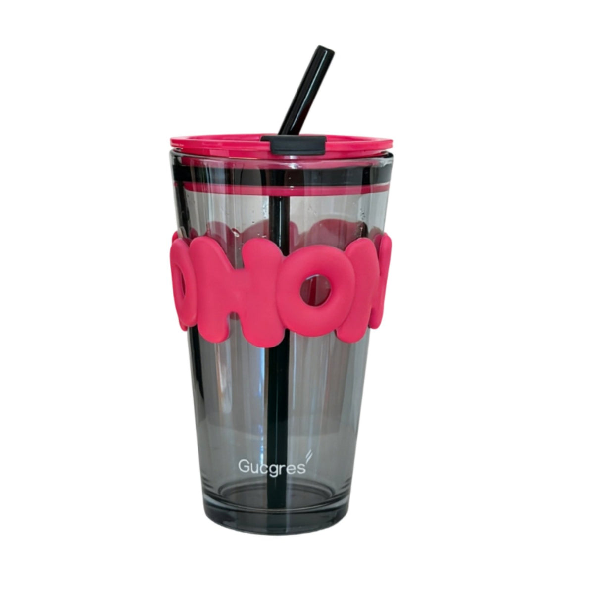 Chic Glass Straw Cup Reusable Sipping Tubes Monogrammed Glass Cup with Lid and Straw Great Gift for Students, Teachers, Gifting, Home