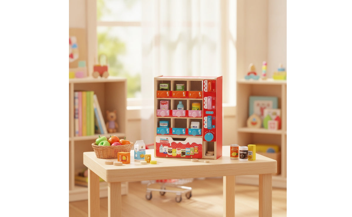 Batterybattery-Not-Required Wooden Vending Machine Tabletop Toy Vending Machine Interactive Educational for Children, Toddlers, Preschoolers, Playroom, Classroom