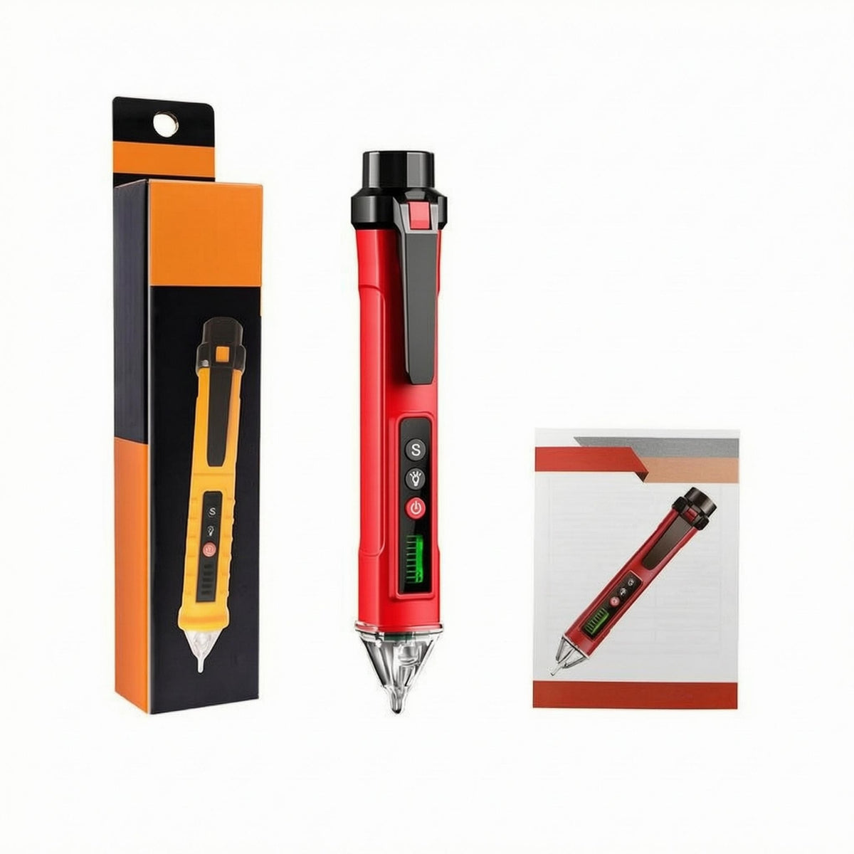 Transparent Sensor Tip Non-Non-Touch Voltage Tester Slim Non-Non-Touch Voltage Tester Side Clip Circuit Break-Point Tester Display Window for Electricians, Technicians