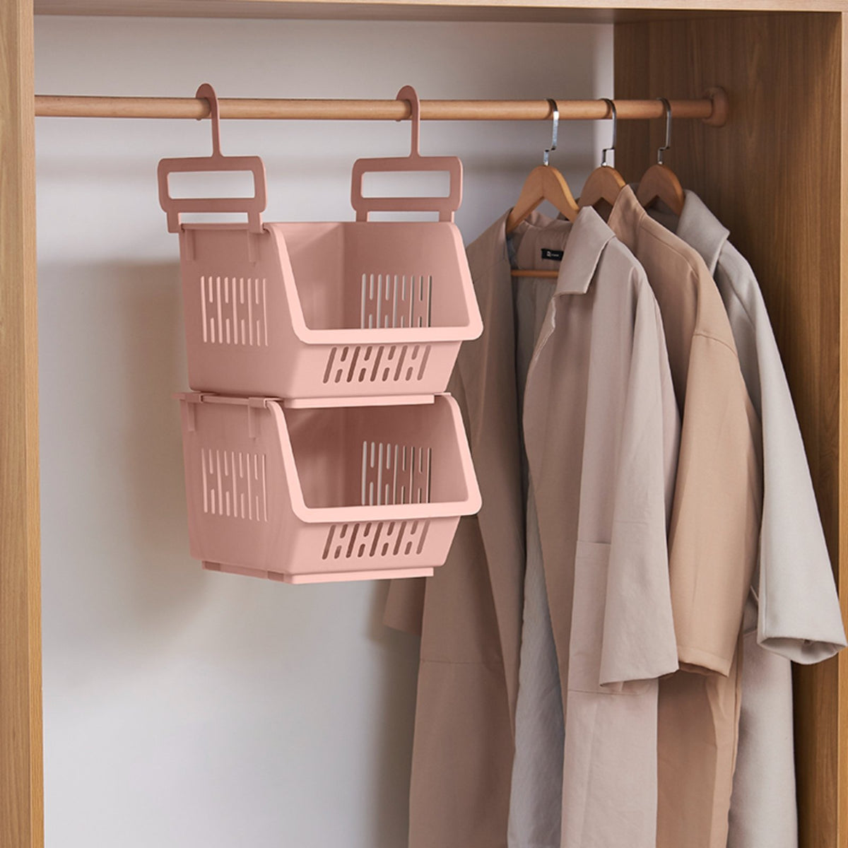 Plastic Closet Organizer Hanging Basket, Stackable Rack