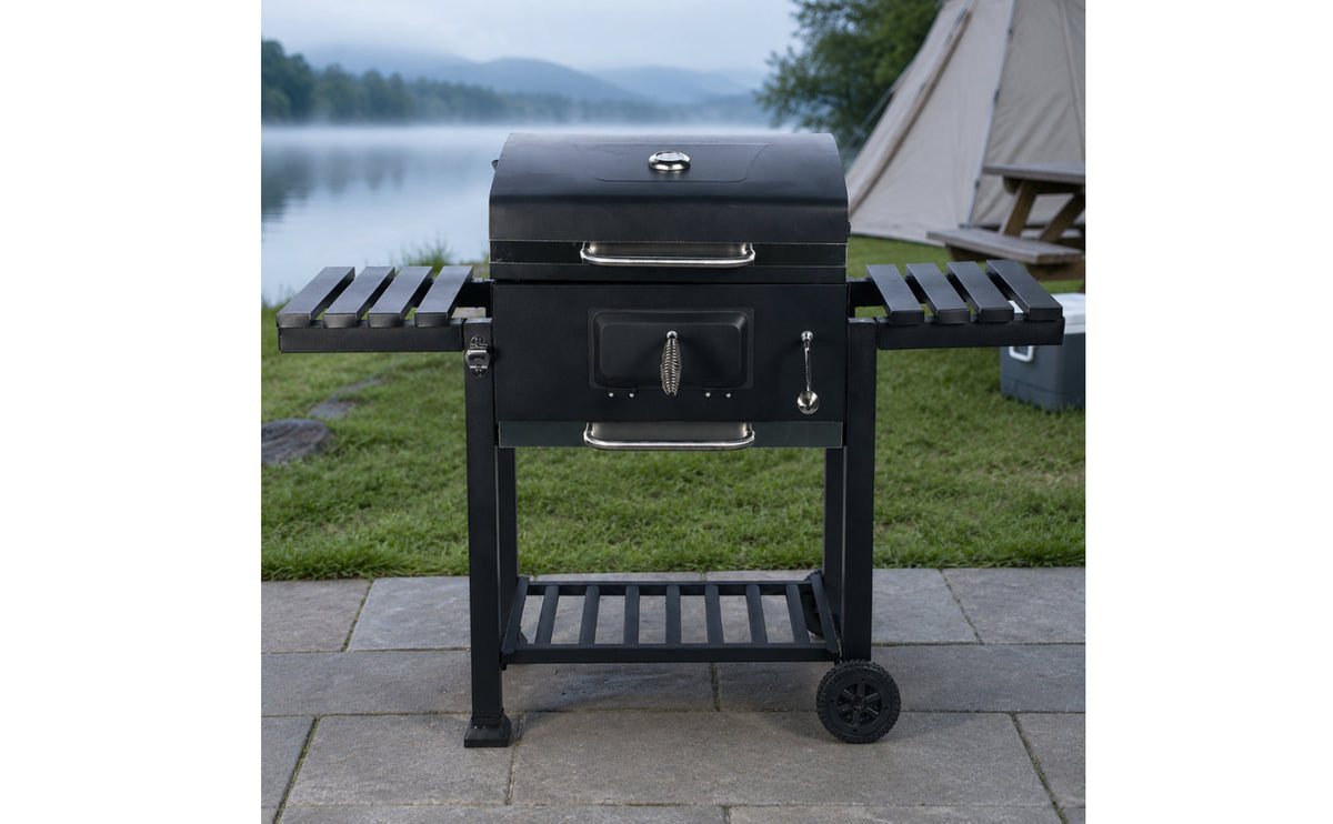 Cart-Style Grill Outdoor Grill with Side Shelves Wheeled for Home Grillers, Backyard, Patio, Cookouts