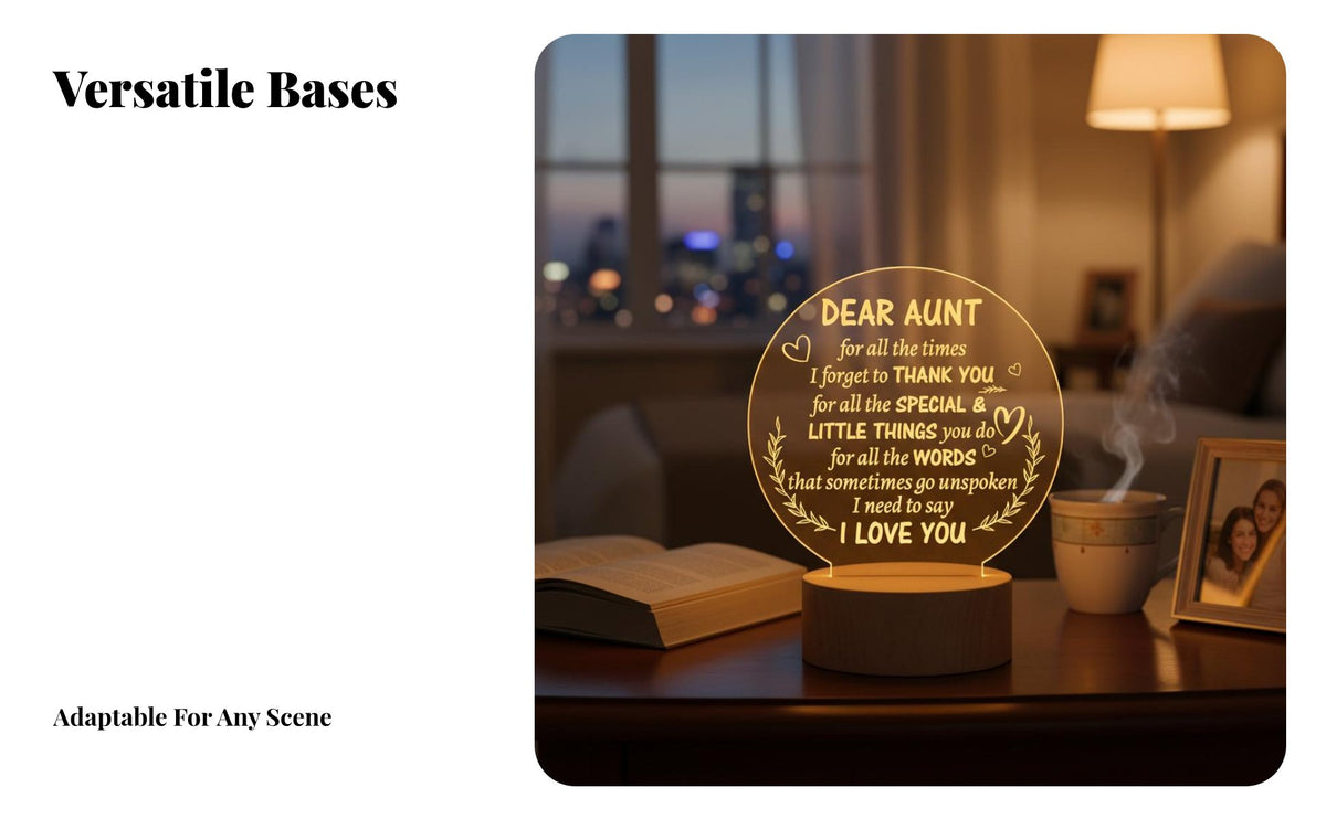 lantern Sentimental Gift Engraved Acrylic Lighting USB Powered with Wood Base for Parents, Husband, Bedroom, Living Room, Office Desk
