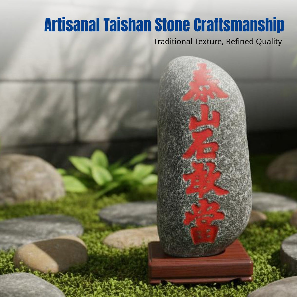 Stone Guardian, Taishan Carved Stone, Indoor Outdoor Feng Shui Decor, Entrance or Path Corner, With Base