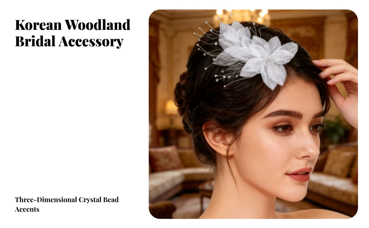 Mesh Flower Hairpiece Fairy Design Crystal Beaded Hair Accessory Handmade Floral Hair Pin for Brides, Women, Weddings, Engagement Photos