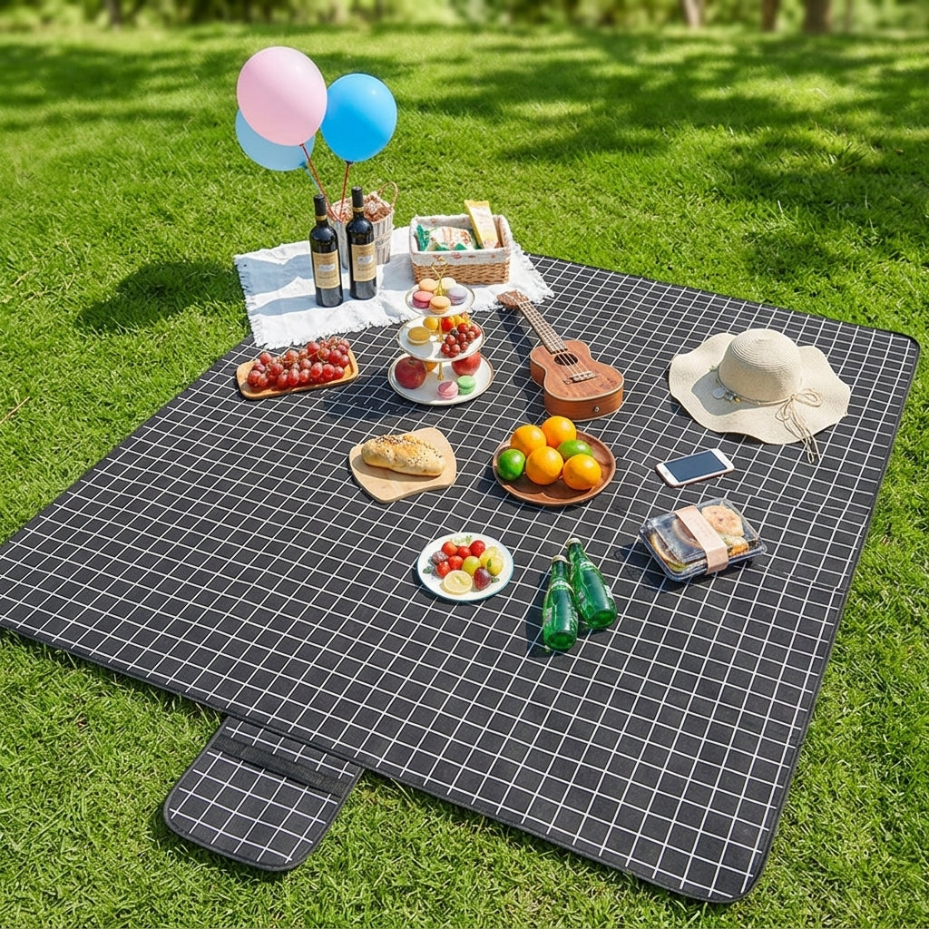 Picnic Blanket and Waterproof Mat for Family Picnic, Heavy Duty Oxford Cloth Camping Mat with Storage Bag, Large Beach Blanket, Grass Tarp Set