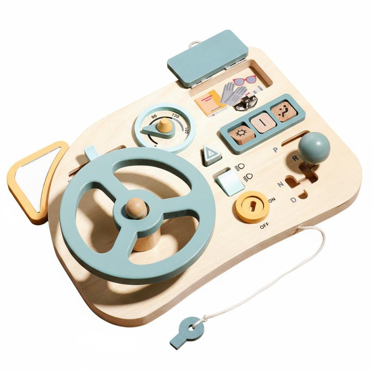 Screen-Non-Electronic Steering Wheel Busy Board Safe Wood Educational Driving Board Portable Wooden Driving Toy Travel-Friendly for Toddlers