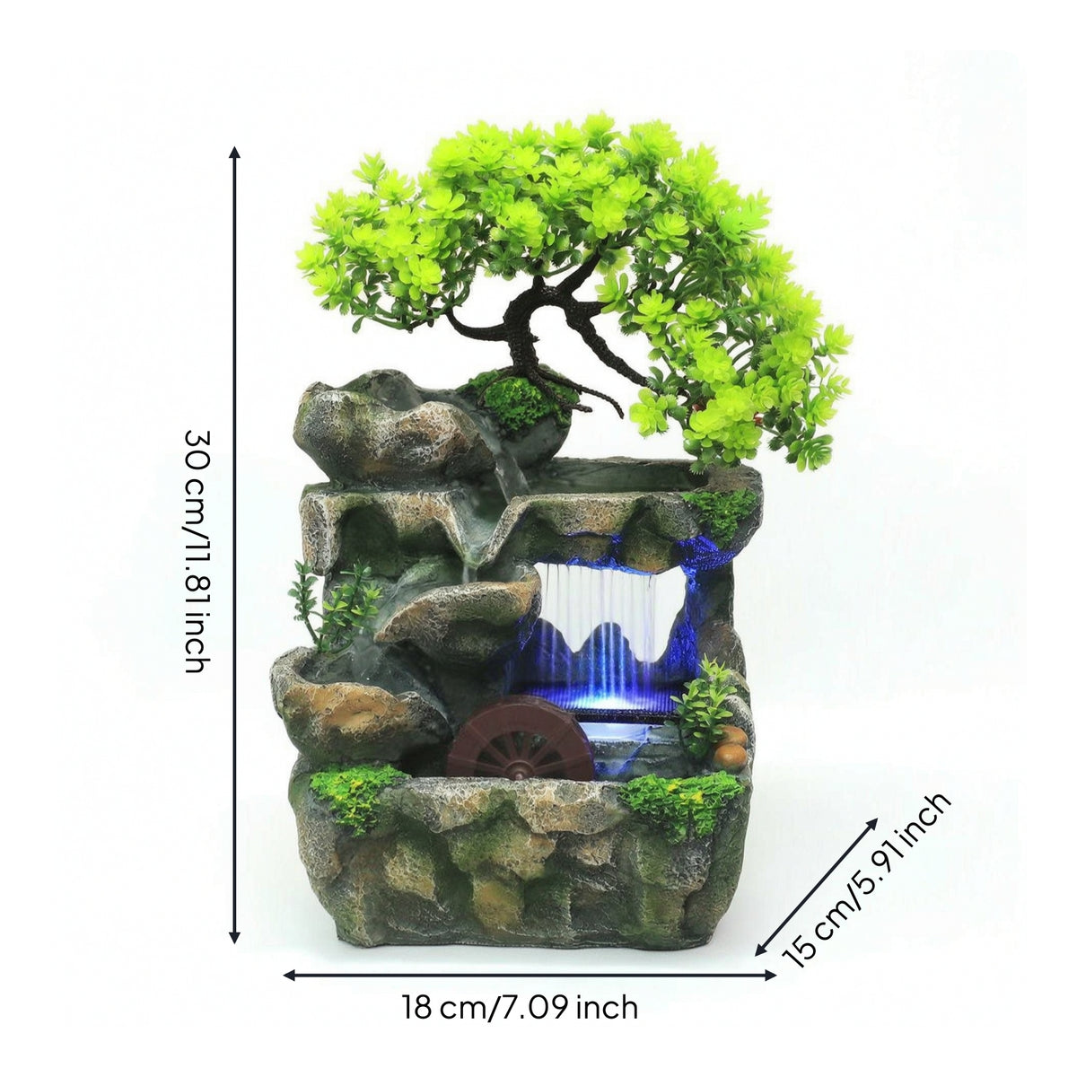 Rock Water Feature with Tree Nature-Themed Tabletop Water Feature Compact for Reception Desk