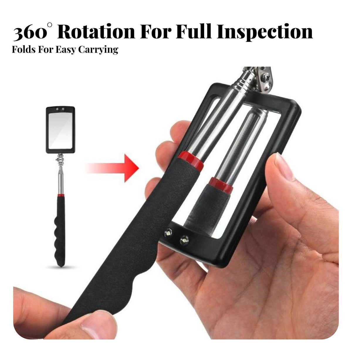Telescopic Inspection Mirror Foldable Design Undercar Inspection Mirror Ergonomic Grip for Mechanics, Property Inspectors, Garages, Workshops