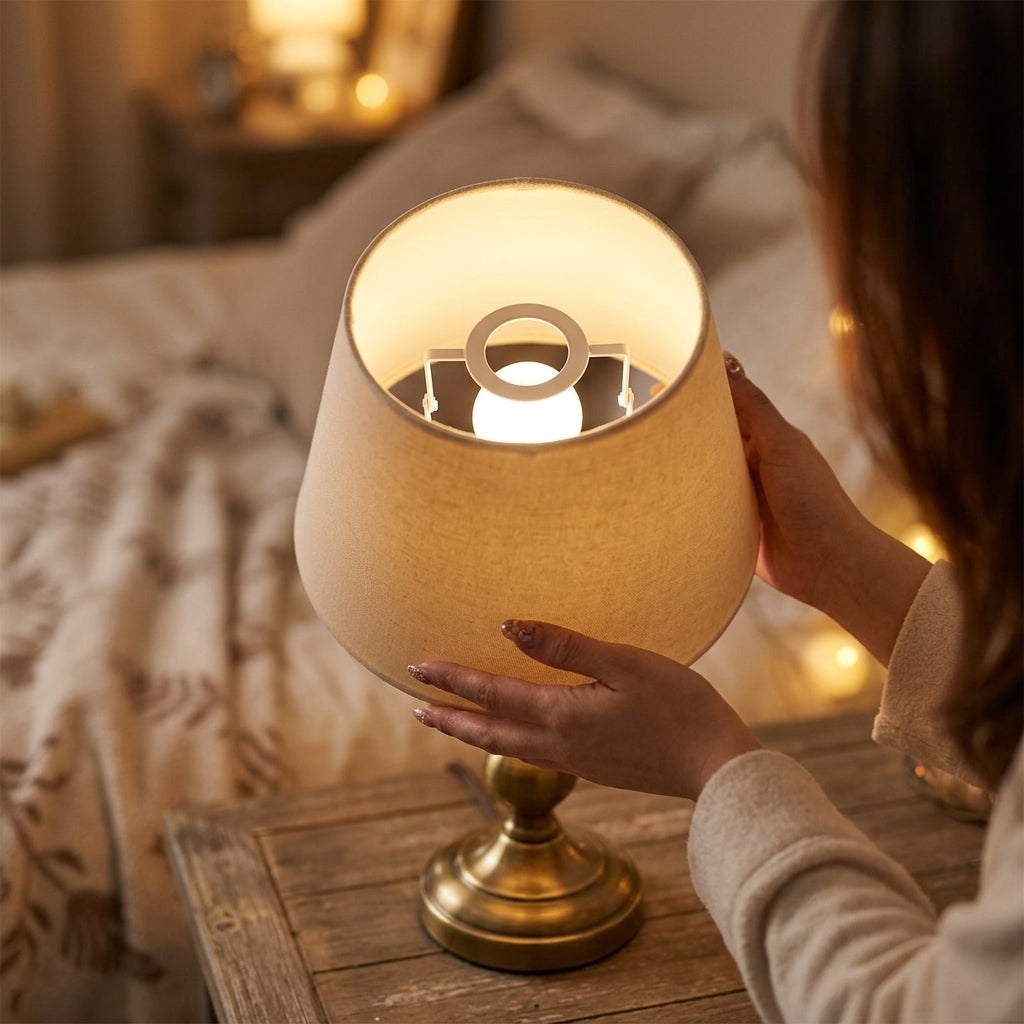Bedside and Desk Lamp Textile Light Shade, Small Light Cover with Large Lampshade, Beige Drum Lampshade, E27 Bulb Fitting Conical Shape