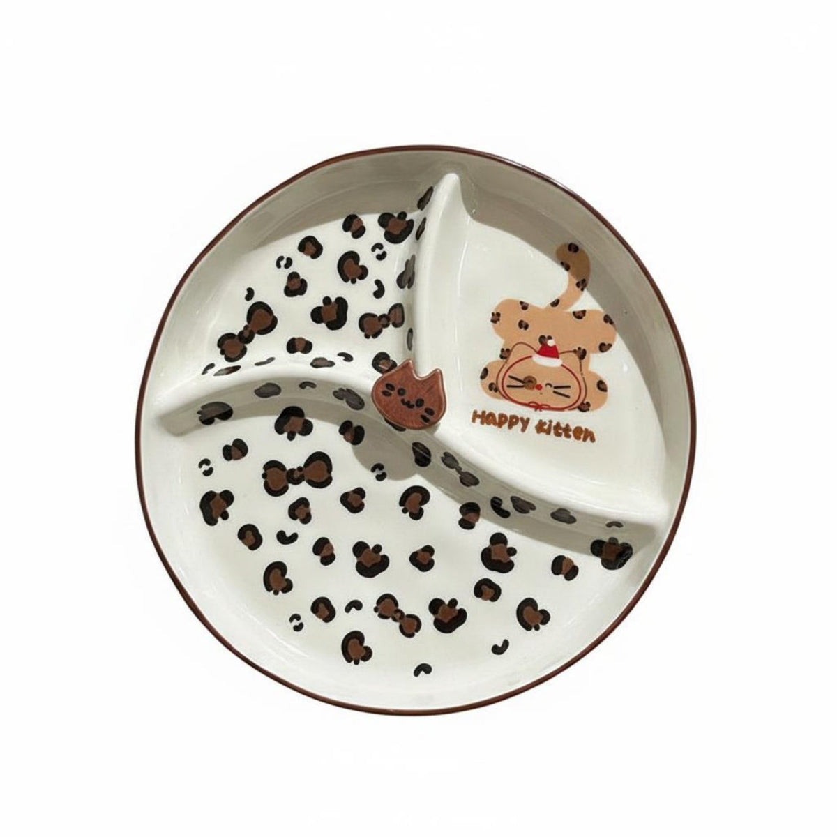 Great Gift Leopard Print Cat Bowl Cartoon Kitten Ceramic Plate Handmade Design Dessert Bowl for Children, Breakfast