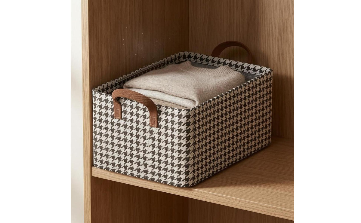Steel Frame Collapsible Storage Organizer Hard Bottom Foldable Storage Box Reinforced Edges Brown Handles for Wardrobe, Closet