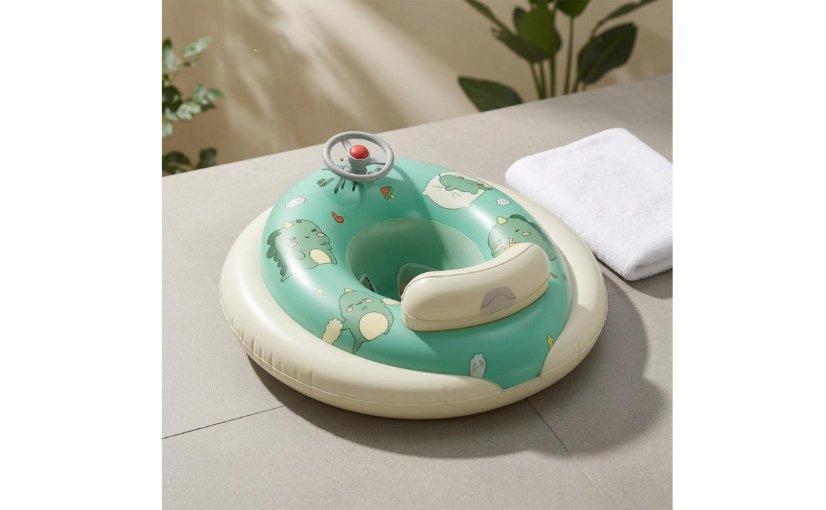Steering Wheel Handle Inflatable Baby Seat Float Press-to-Inflate Swim Float with Backrest Vinyl-Like for Babies