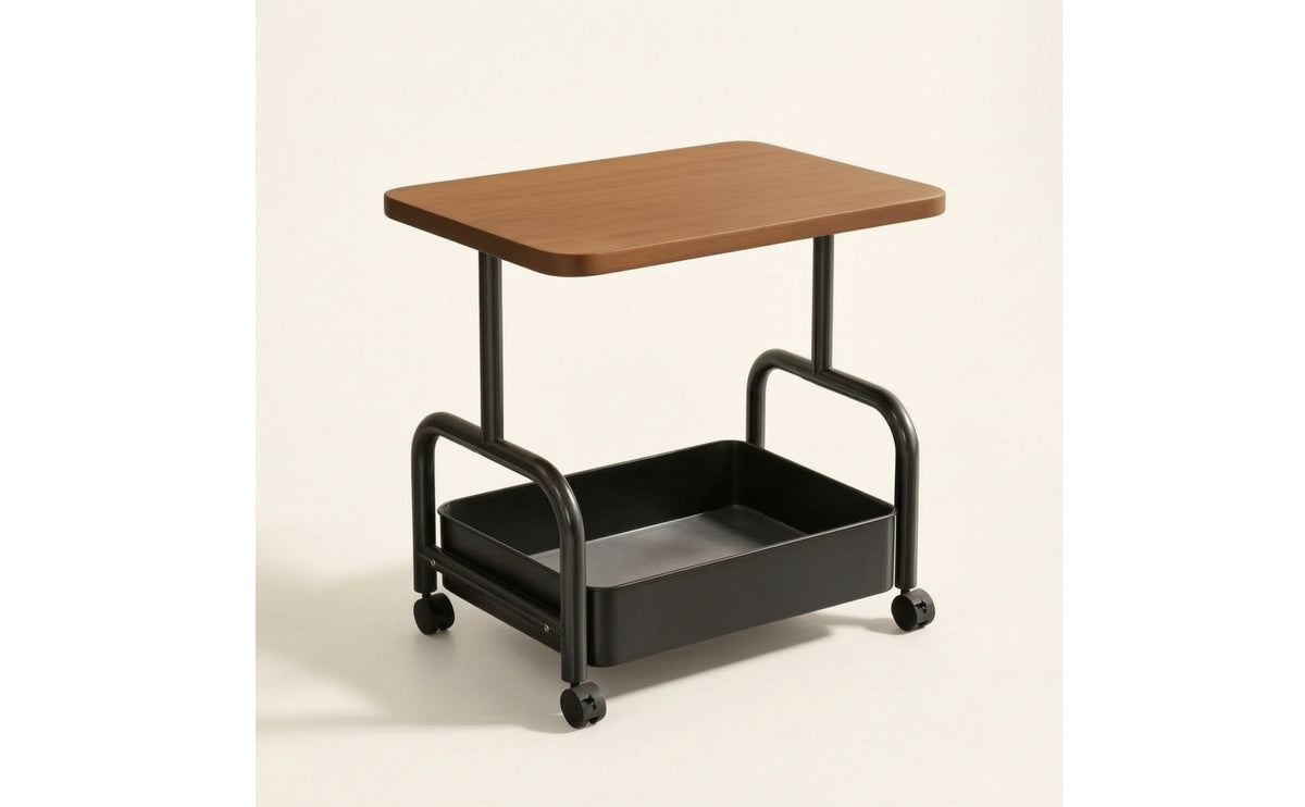Mobile Side Table with Tray Verrijdbaar Rolling Side Table with Storage Compact Bijzettafel Met Wielen for Living Room, Bedroom, Small Apartments