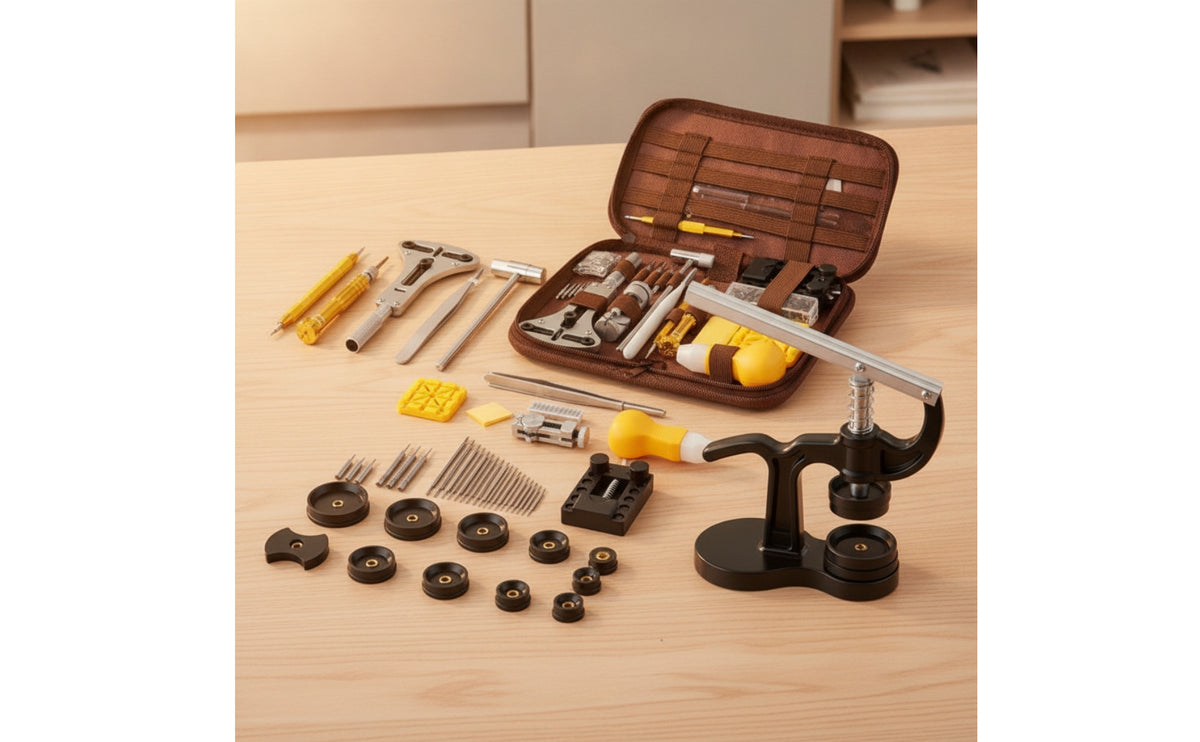 Watch Repair Kit Desktop Watch Case Press with Dies Vertical Pressure for Hobbyists, Beginners, Workbench