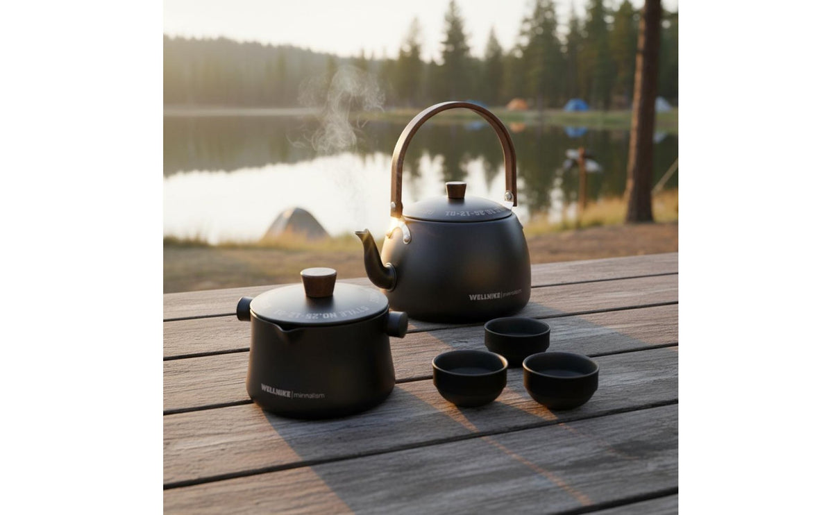 With Filter Outdoor Tea Making Kit Lightweight Camping Tea Kettle Set Minimalist Design Wood Handle for Travelers