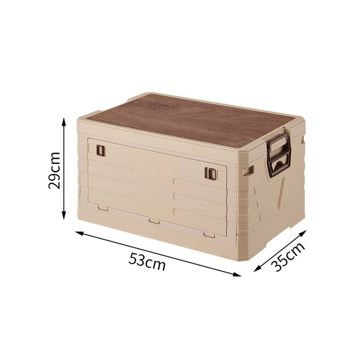 Wood-Grain Car Trunk Organizer Box Molded Handles Collapsible Trunk Organizer Latch Closure Foldable Storage Box PP Plastic for Outdoor Use, Camping