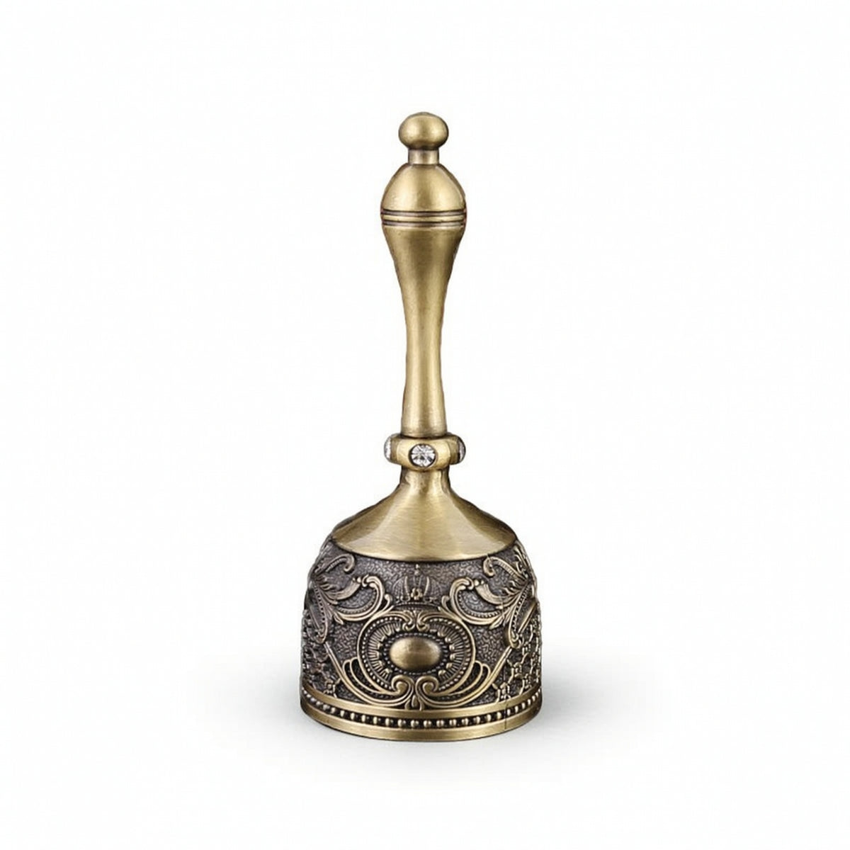 Metal Hand Bell with Handle Ornate Embossed Metal Bell Handheld Decorative for Tea Service, Meditation